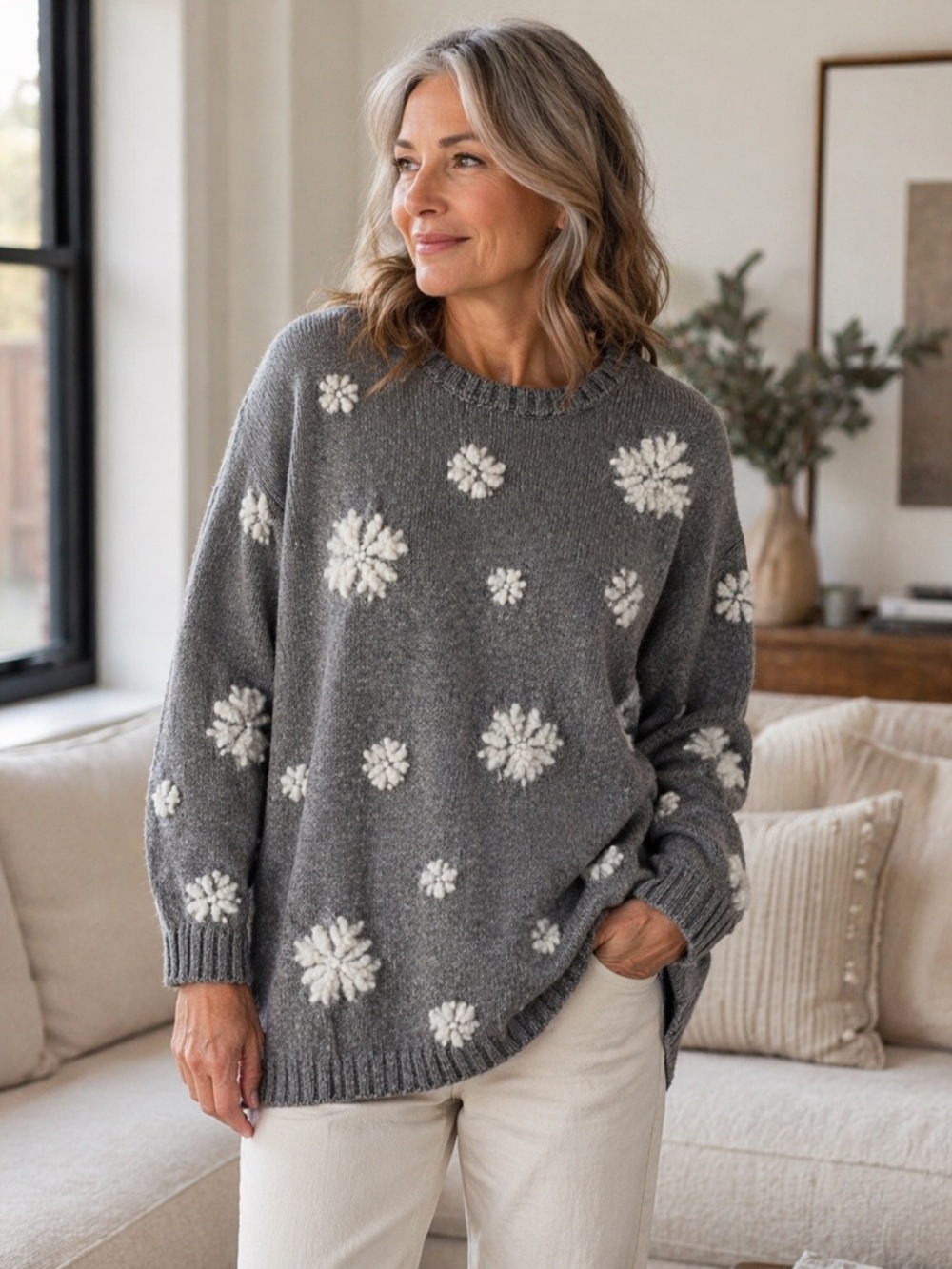 Vintage Lane Bryant Snowflake Sweater Gray White Cozy Winter | 18/20